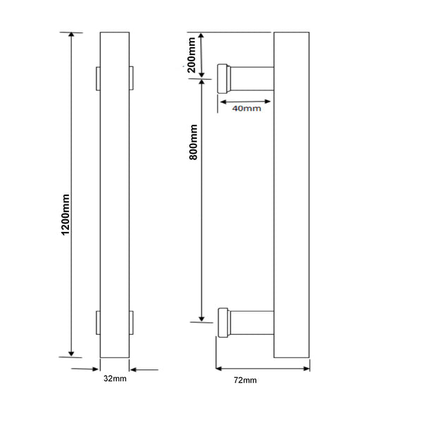 Matt Black 1200mm Entry Door Pull Handles - Pair