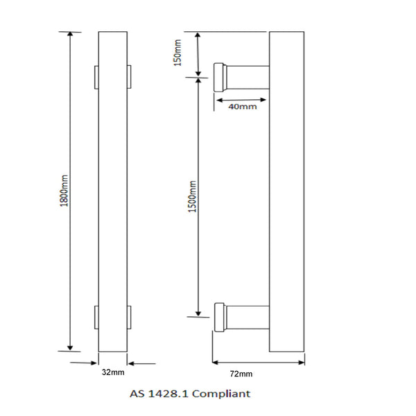 Matt Black 1800mm Entry Door Pull Handles - Pair 2NDS CLEARANCE