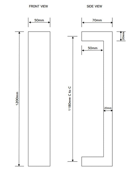 Matt Black 1200mm Entry Door pull Handle set - (Urban Series)