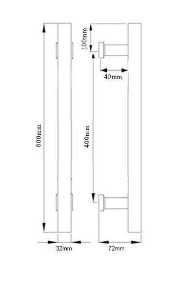 Gunmetal Stainless Steel 600mm Entry Door Pull Handles  - Pair