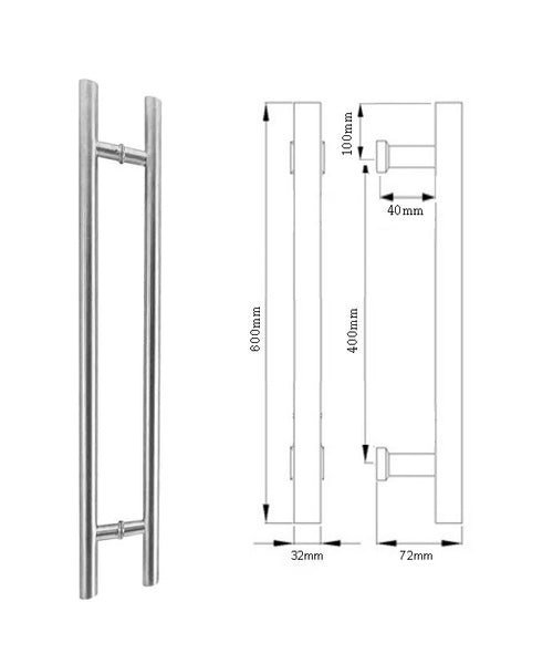 Stainless Steel 600mm Entry Door Pull Handles - Pair