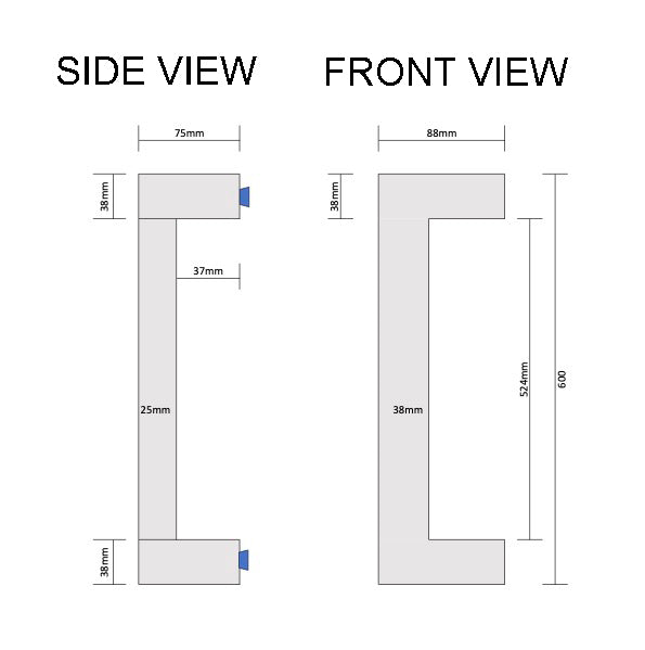 Matt Black 600mm Square Offset  Pull Handle-Pair (Urban Series)