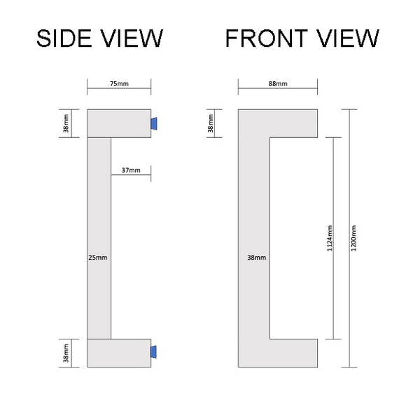 Stainless Steel 1200mm Square Offset Pull Handle - (Urban Series)