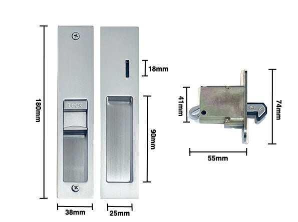 Matt Stainless Steel Privacy Lockset - Sliding Door - Slimline Series