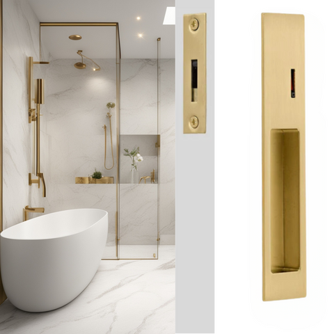 Brushed Brass Privacy Lock - Sliding Door - Slimline Series