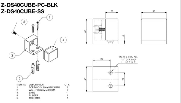 Cube Stainless Steel Floor Mounted Door stop 40mm