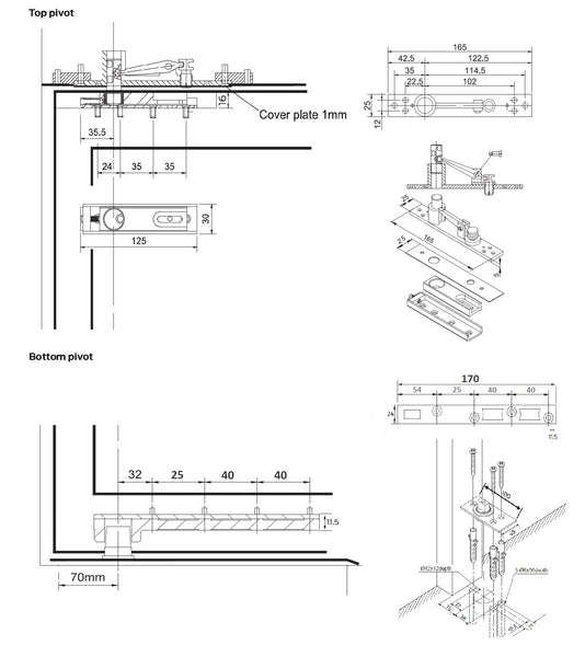 Extra Heavy Duty Pivot Door Hinge Set - Stainless Steel