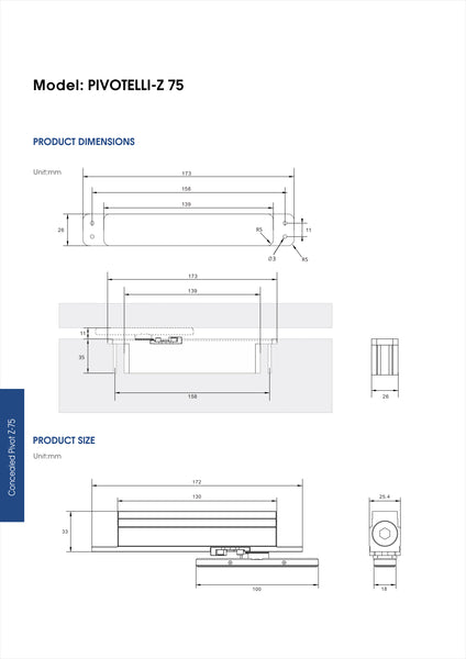 Self-Closing Pivot Hinge Closer kit  Z-PVT75 PIVOTELLI series