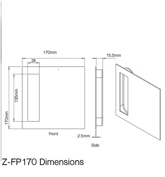 Stainless Steel Flush Pull Handle - 170 x 170mm