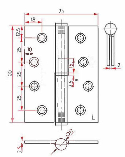 Stainless Steel Lift-Off Hinges (Pair) - 100 x 75mm