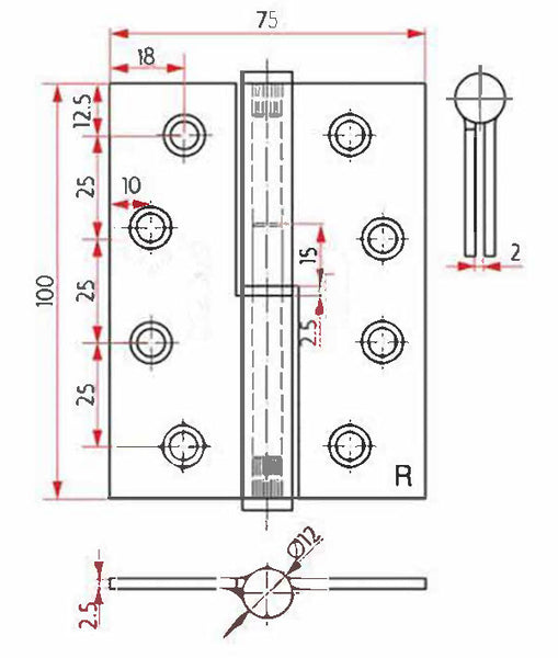 2 x Stainless Steel Right Hand Lift of Hinge 100 x 75mm