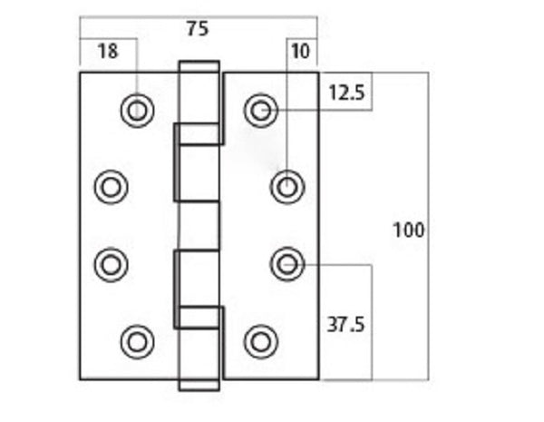 Stainless Steel BB Door Hinges 100 x 75mm (4 of)