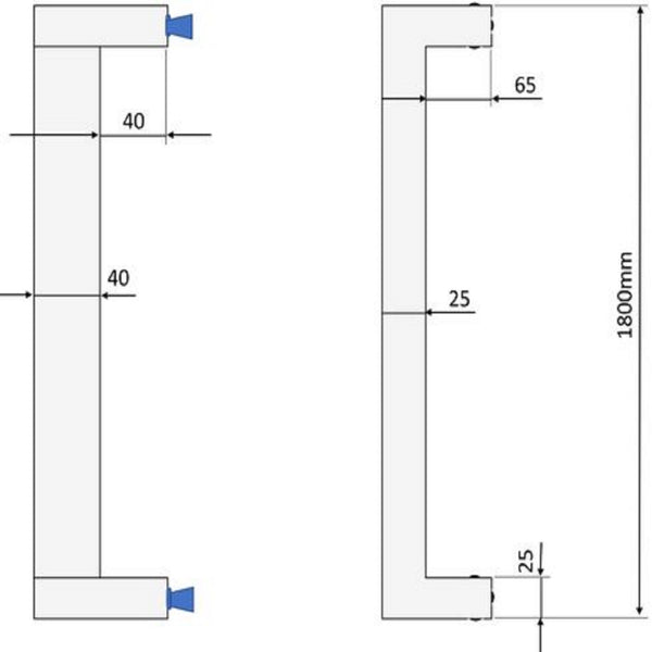 Stainless Steel 1800mm Square Offset - Entry Door Pull Handles - Pair