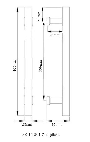 400mm BACK TO BACK  ENTRY DOOR PULL HANDLES  BLACK FINISH - Dimensions