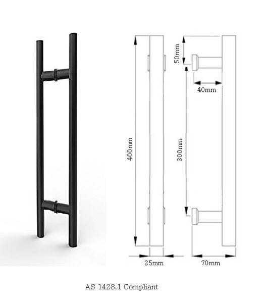 400mm BACK TO BACK  ENTRY DOOR PULL HANDLES  BLACK FINISH - Dimensions