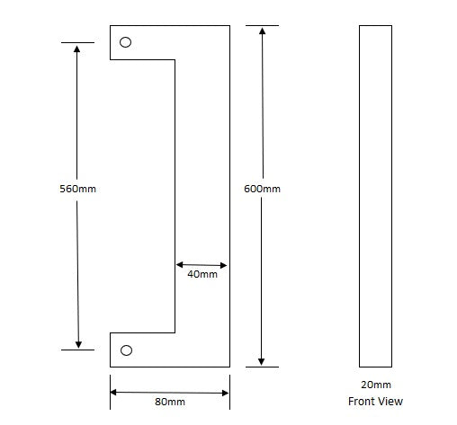 Stainless Steel 600mm Entry Door Pull Handle Set - Back to Back