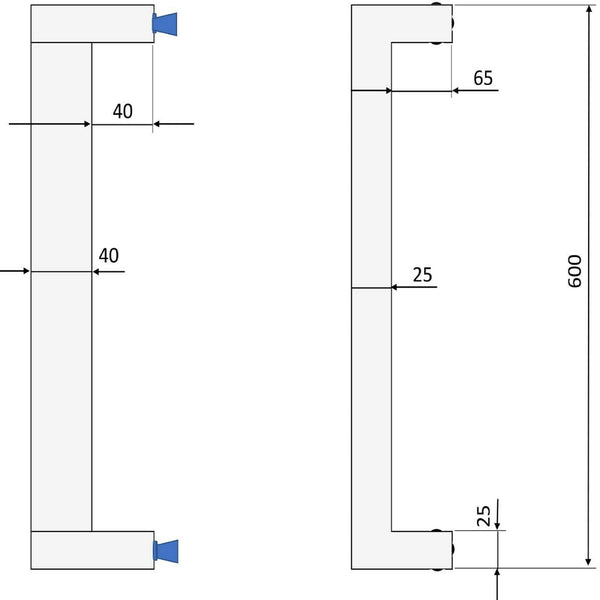 Gunmetal Stainless Steel  600mm Square Offset Door Pull Handle Set