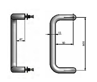 600mm ROUND OFFSET  STAINLESS STEEL ENTRY DOOR PULL HANDLES - PAIR